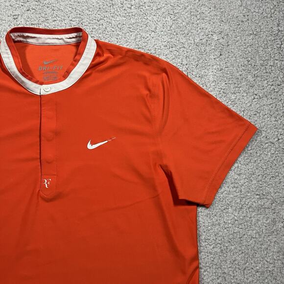 Nike Roger Federer Polo Shirt Mens L Orange Henley Tennis RF 2010 Indian Wells - Picture 7 of 15